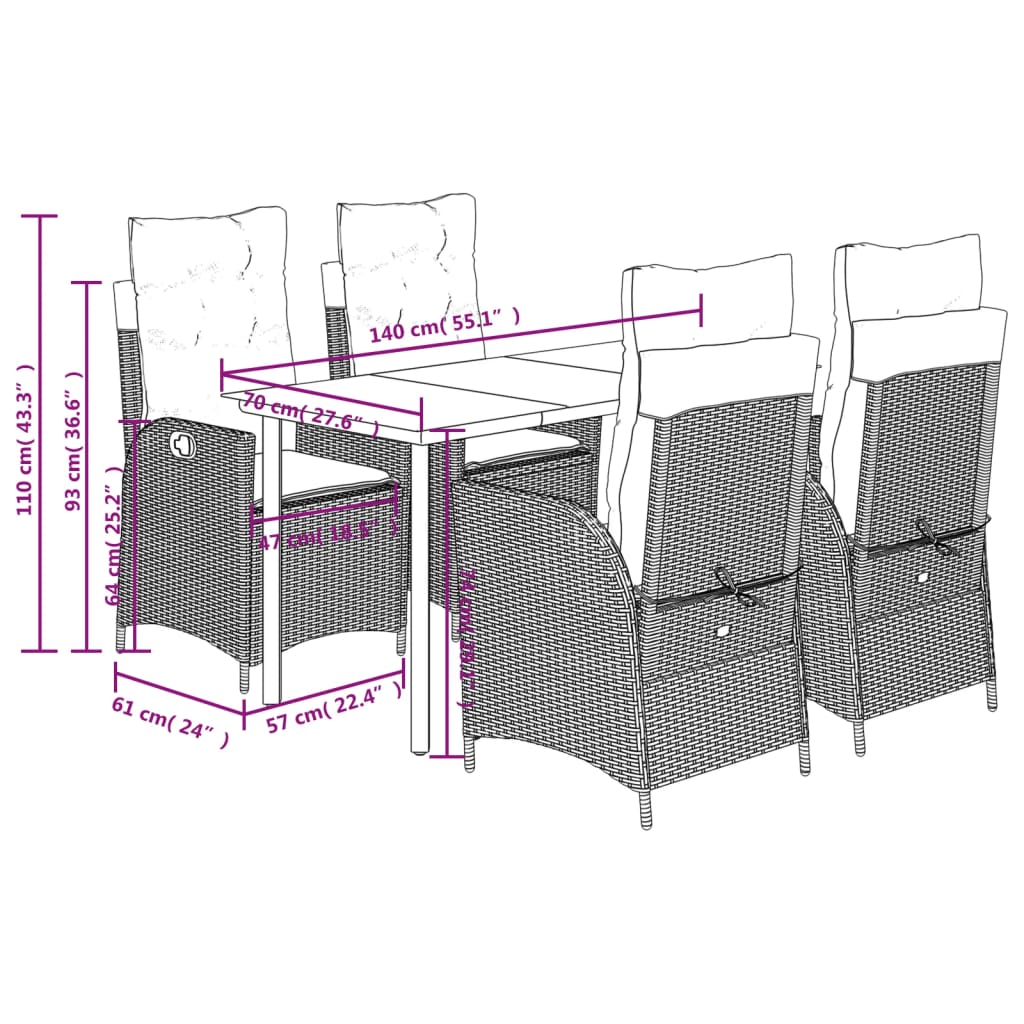 5-delige Tuinset met kussens poly rattan zwart is nu te koop bij PeponiXL, paradijselijk wonen!