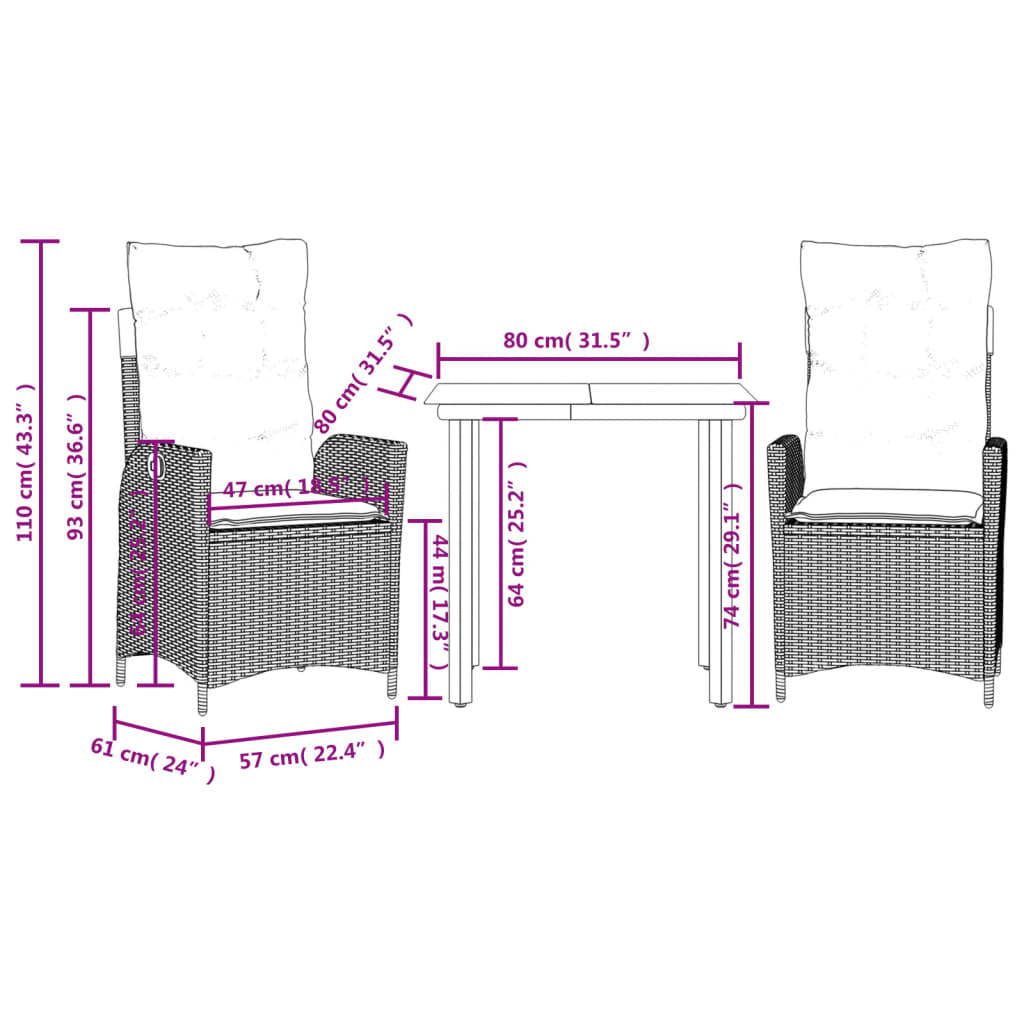 3-delige Tuinset met kussens poly rattan zwart is nu te koop bij PeponiXL, paradijselijk wonen!