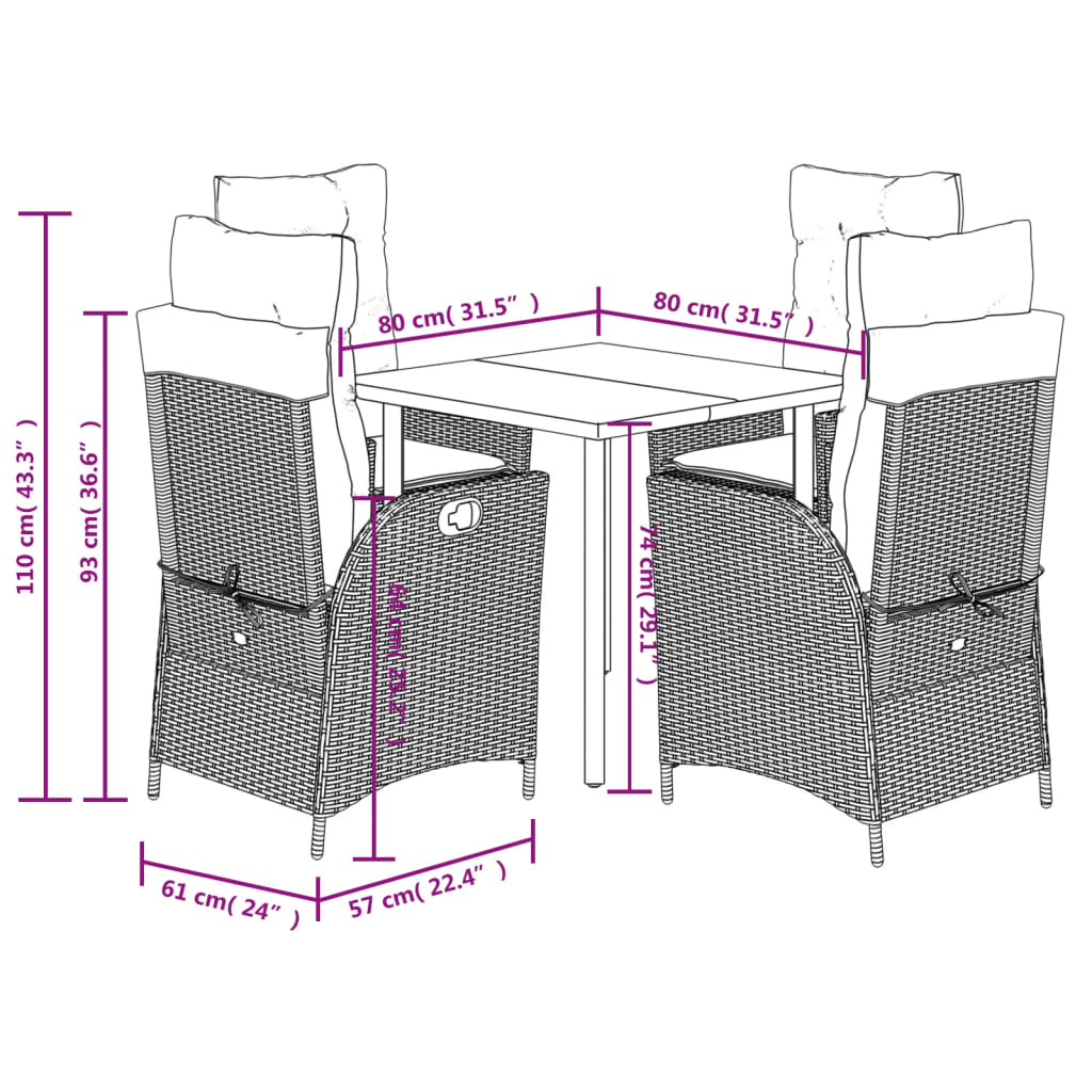 5-delige Tuinset met kussens poly rattan zwart is nu te koop bij PeponiXL, paradijselijk wonen!