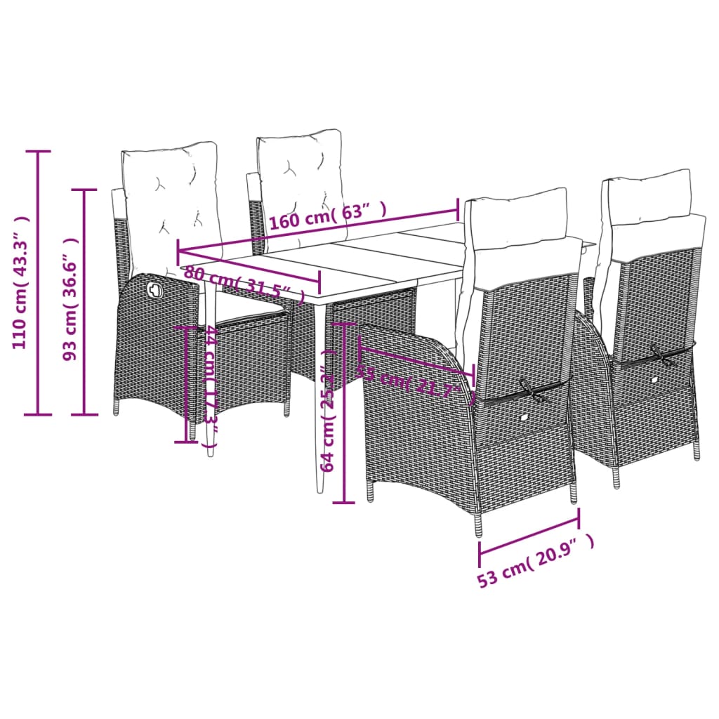 5-delige Tuinset met kussens poly rattan bruin is nu te koop bij PeponiXL, paradijselijk wonen!