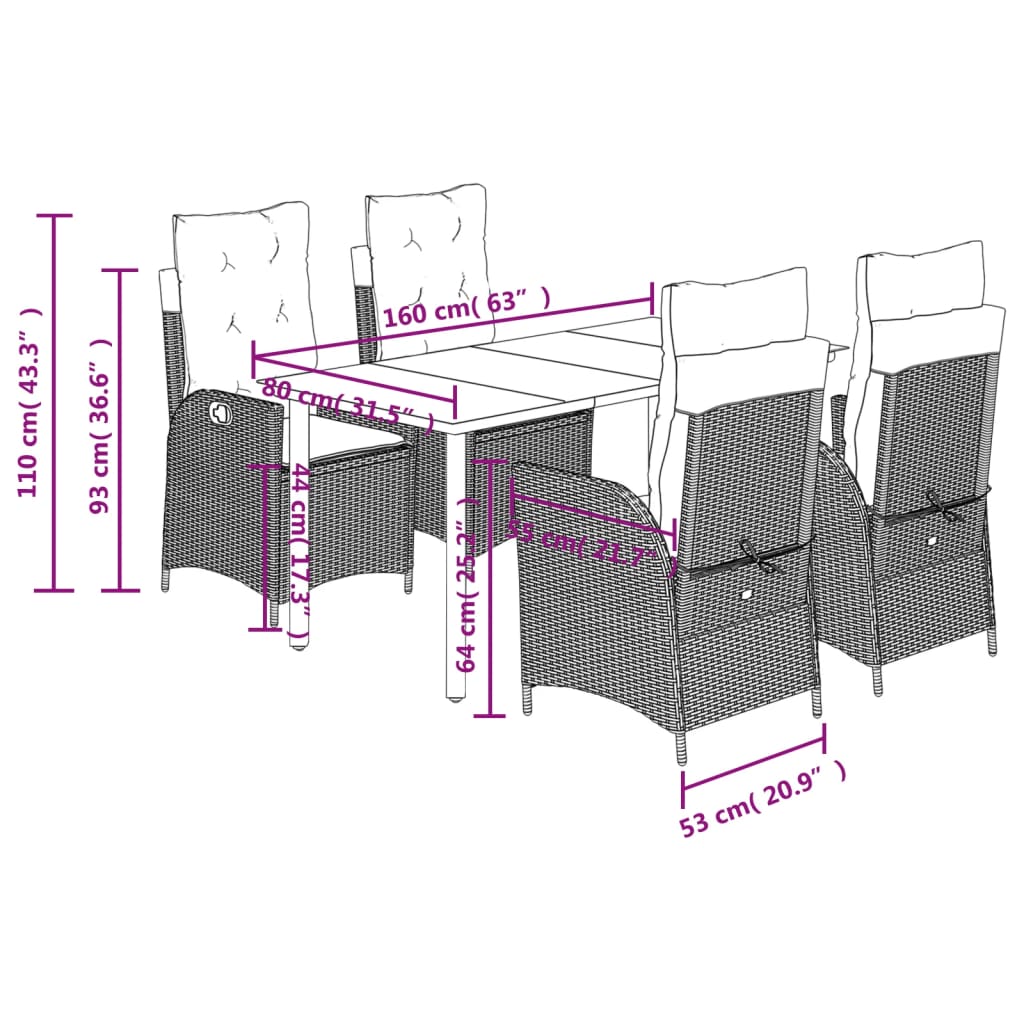 5-delige Tuinset met kussens poly rattan bruin is nu te koop bij PeponiXL, paradijselijk wonen!