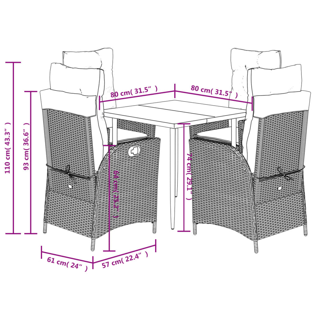 5-delige Tuinset met kussens poly rattan grijs is nu te koop bij PeponiXL, paradijselijk wonen!