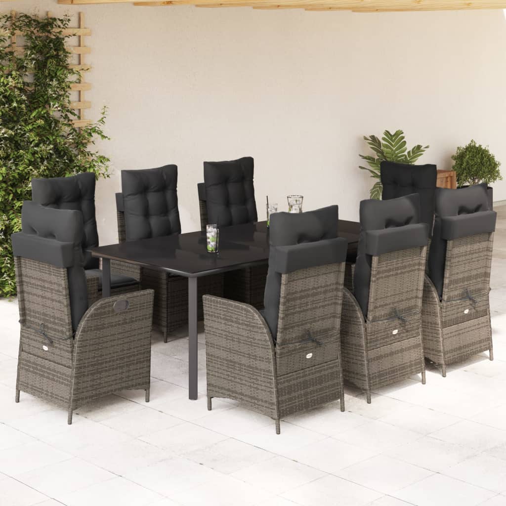 9-delige Tuinset met kussens poly rattan grijs is nu te koop bij PeponiXL, paradijselijk wonen!