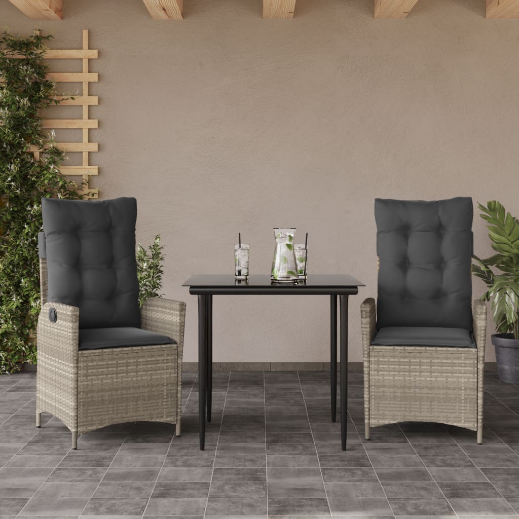 3-delige Tuinset met kussens poly rattan lichtgrijs is nu te koop bij PeponiXL, paradijselijk wonen!