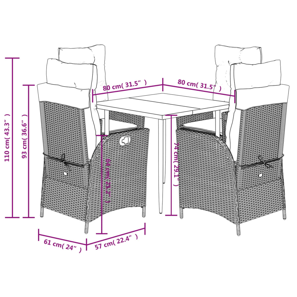 5-delige Tuinset met kussens poly rattan lichtgrijs is nu te koop bij PeponiXL, paradijselijk wonen!