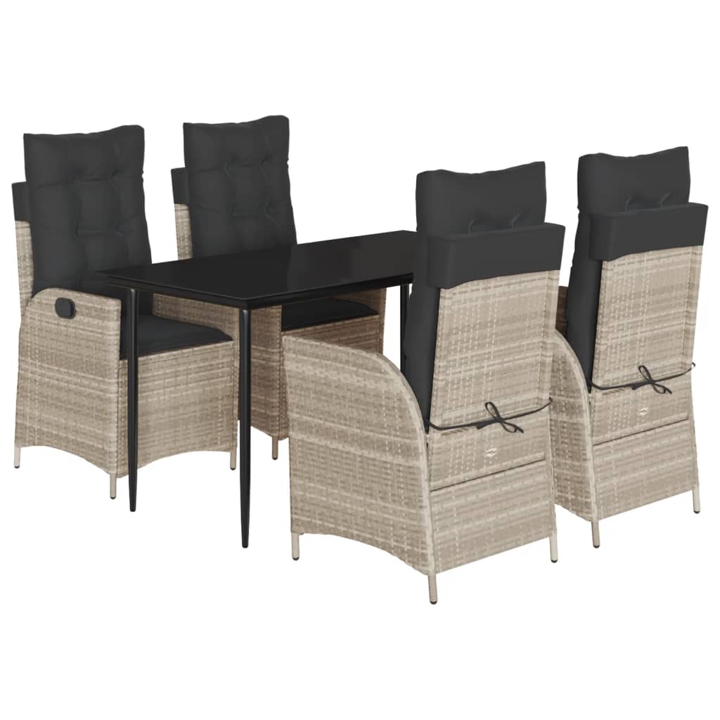 5-delige Tuinset met kussens poly rattan lichtgrijs is nu te koop bij PeponiXL, paradijselijk wonen!