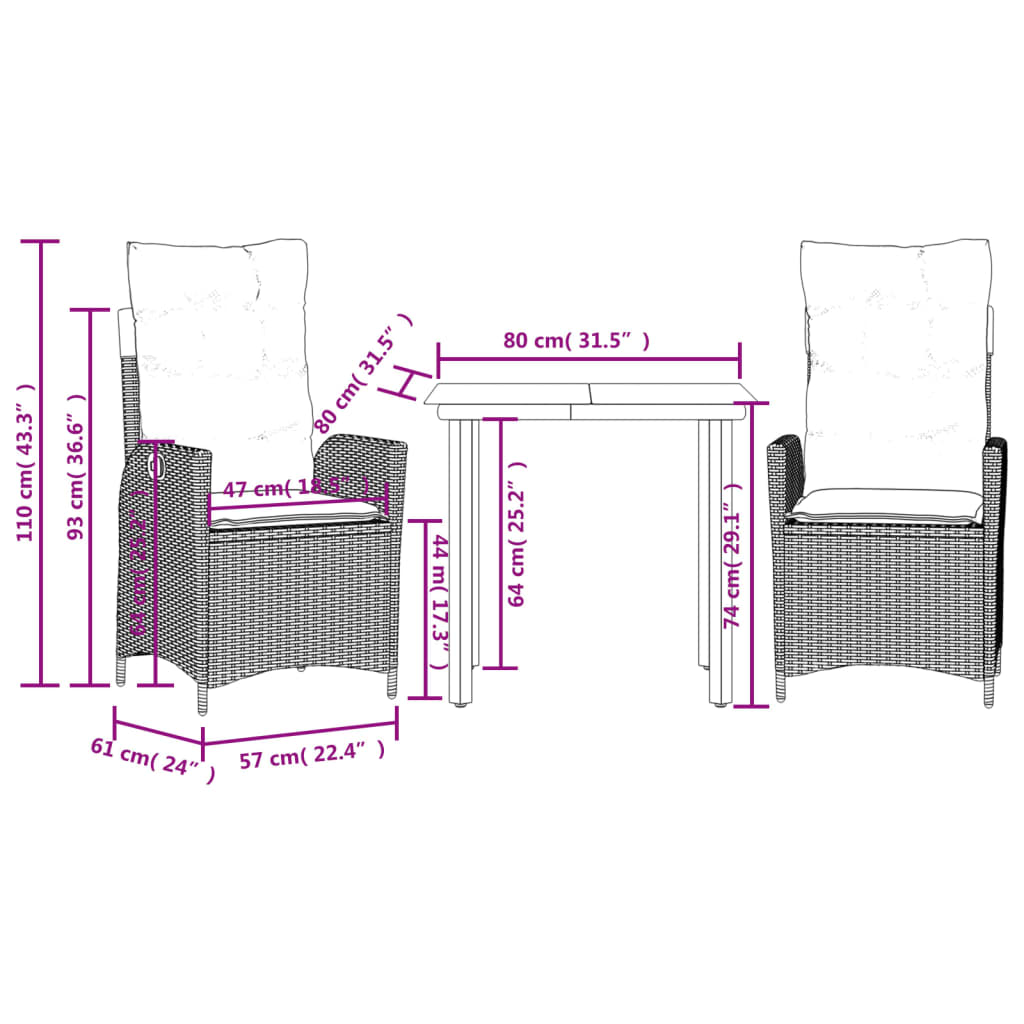 3-delige Tuinset met kussens poly rattan lichtgrijs is nu te koop bij PeponiXL, paradijselijk wonen!