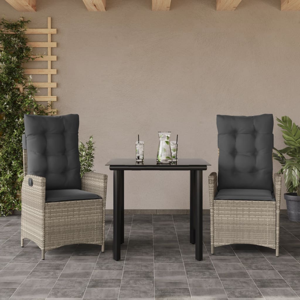 3-delige Tuinset met kussens poly rattan lichtgrijs is nu te koop bij PeponiXL, paradijselijk wonen!