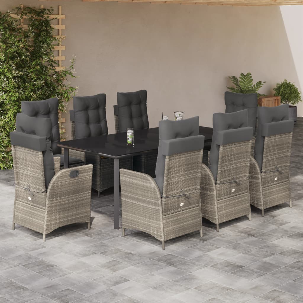 9-delige Tuinset met kussens poly rattan lichtgrijs is nu te koop bij PeponiXL, paradijselijk wonen!