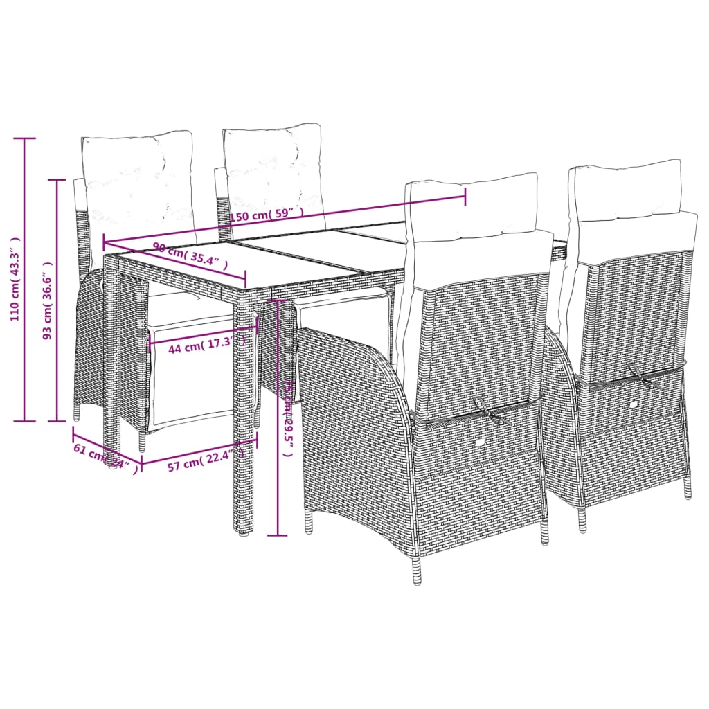 5-delige Tuinset met kussens poly rattan zwart is nu te koop bij PeponiXL, paradijselijk wonen!