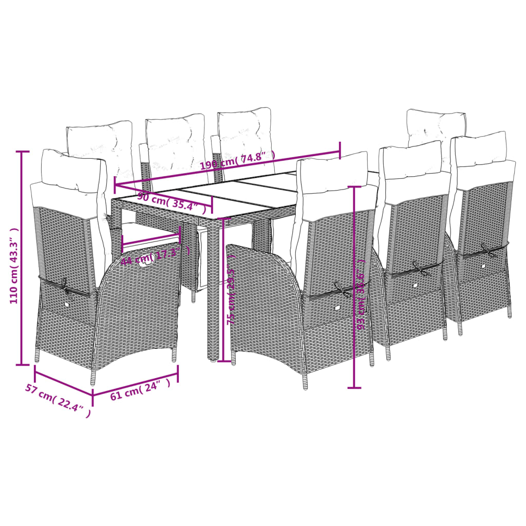 9-delige Tuinset poly rattan zwart is nu te koop bij PeponiXL, paradijselijk wonen!