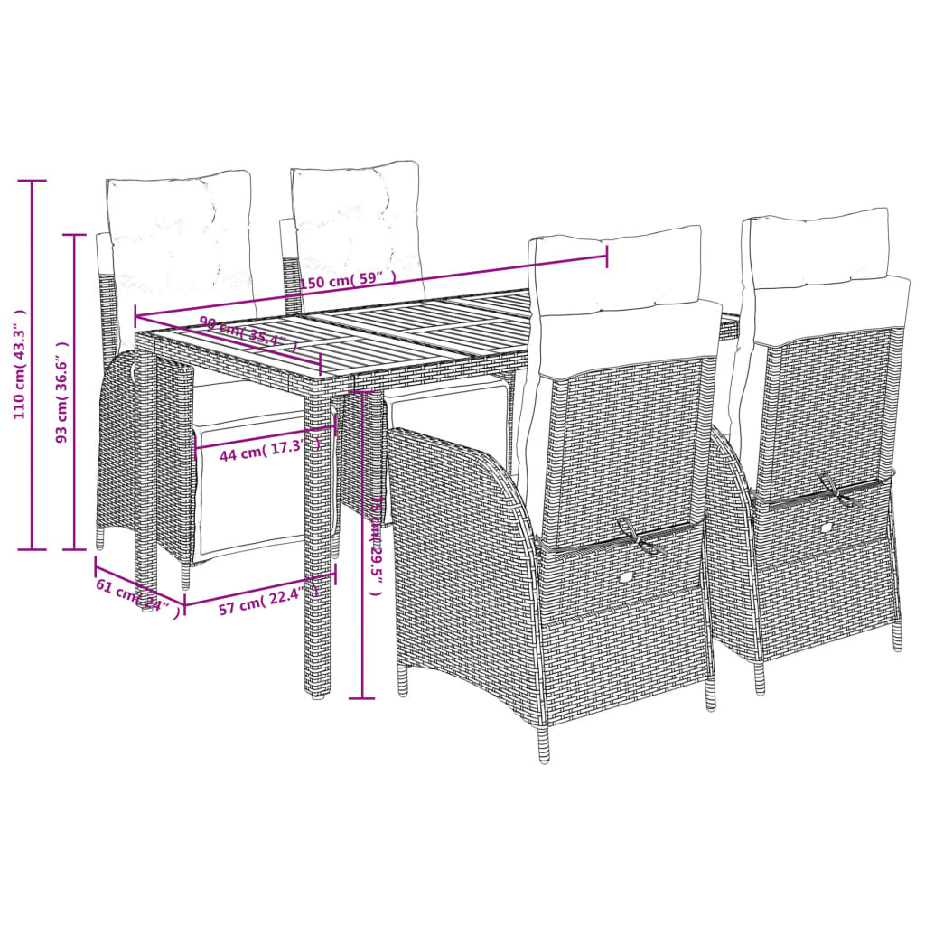 5-delige Tuinset met kussens poly rattan zwart is nu te koop bij PeponiXL, paradijselijk wonen!