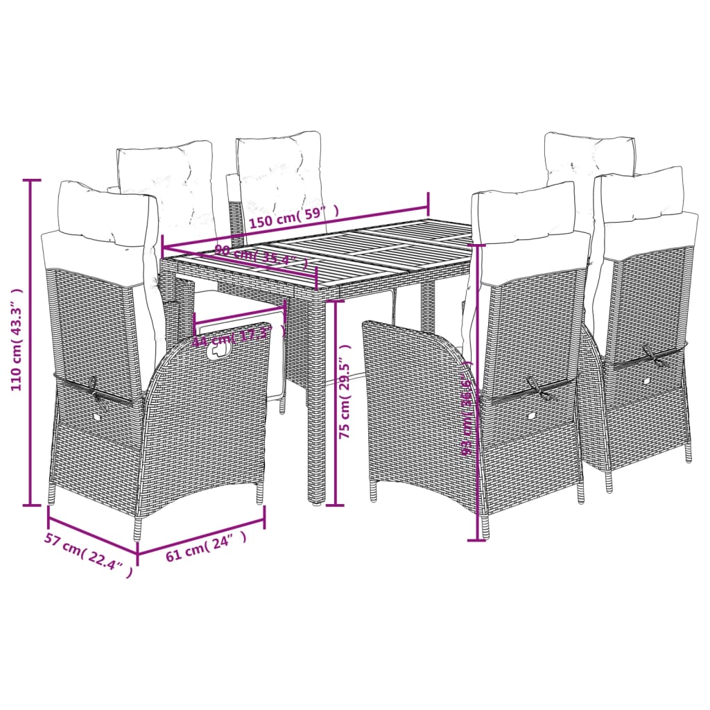 7-delige Tuinset met kussens poly rattan zwart is nu te koop bij PeponiXL, paradijselijk wonen!