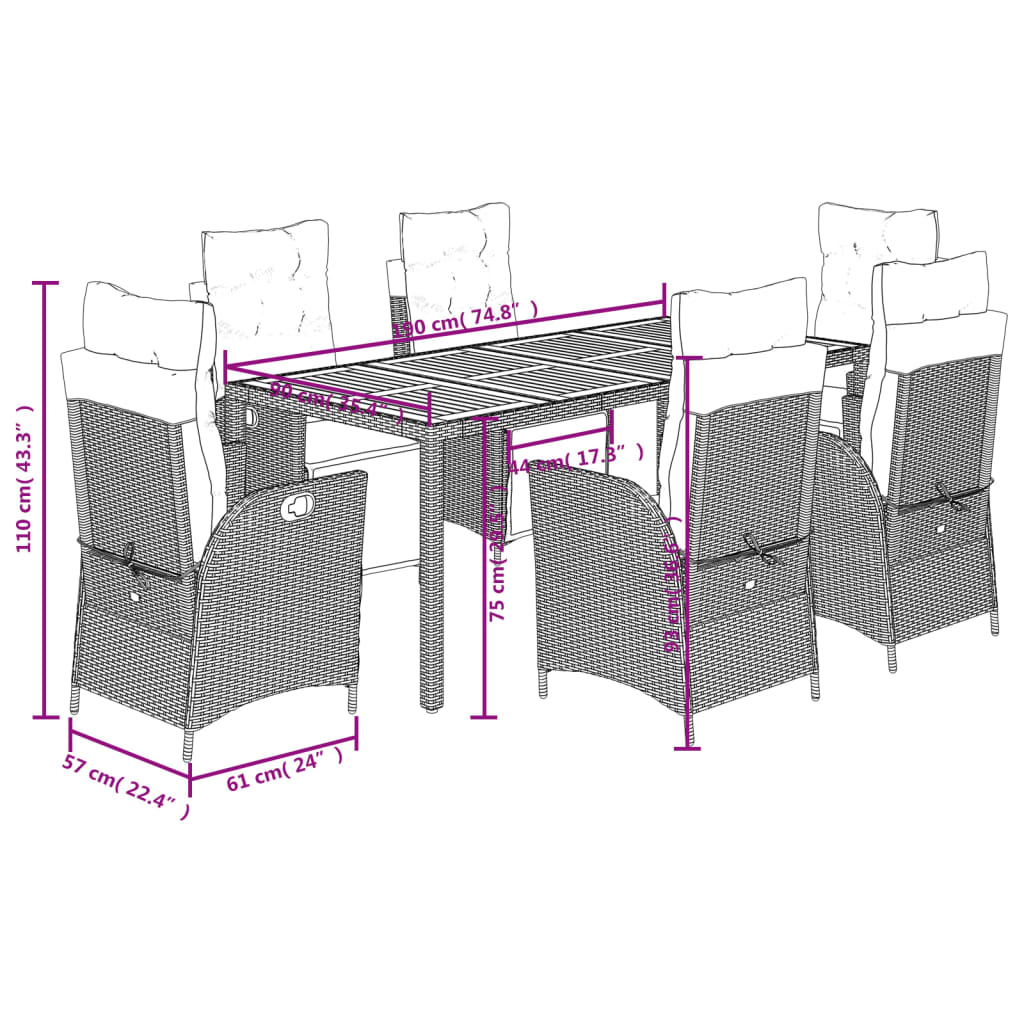 7-delige Tuinset met kussens poly rattan zwart is nu te koop bij PeponiXL, paradijselijk wonen!