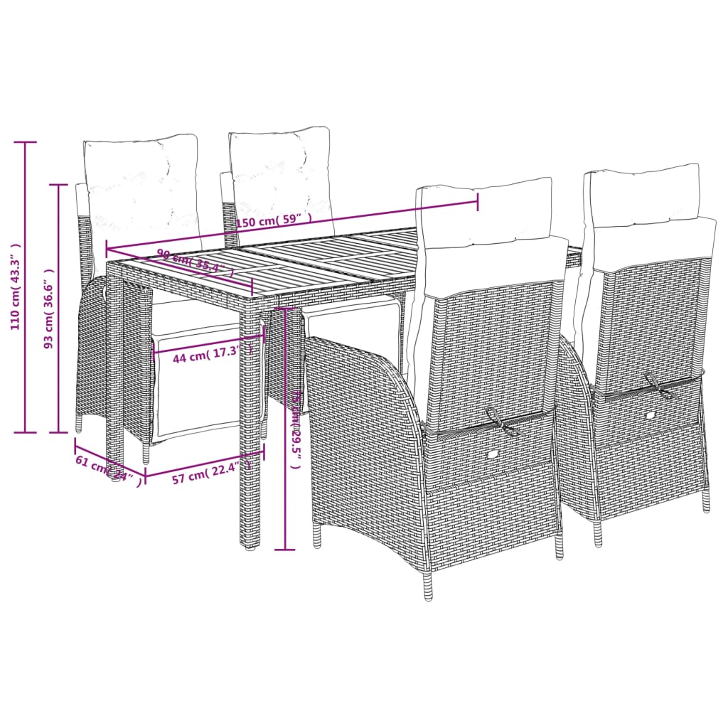 5-delige Tuinset met kussens poly rattan grijs is nu te koop bij PeponiXL, paradijselijk wonen!