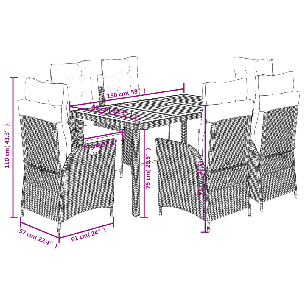 7-delige Tuinset met kussens poly rattan grijs is nu te koop bij PeponiXL, paradijselijk wonen!