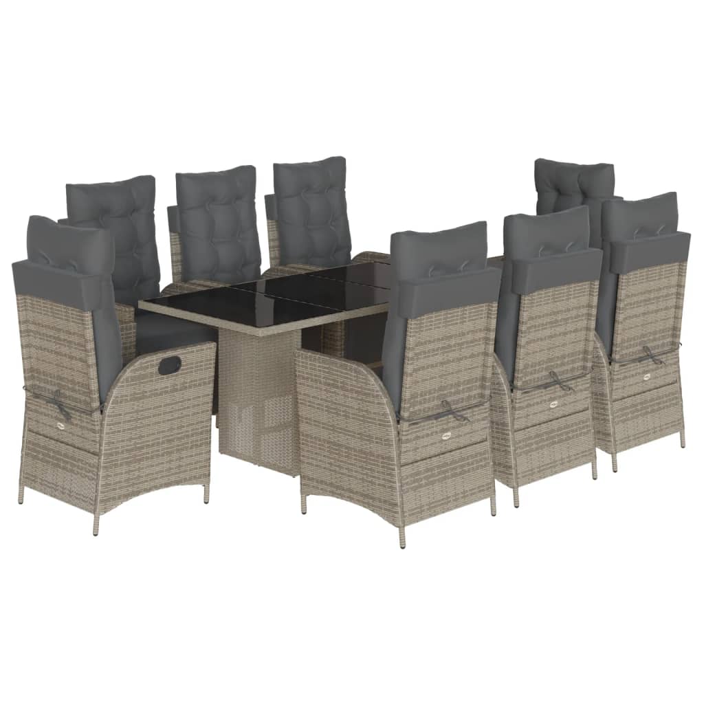 9-delige Tuinset met kussens poly rattan grijs is nu te koop bij PeponiXL, paradijselijk wonen!