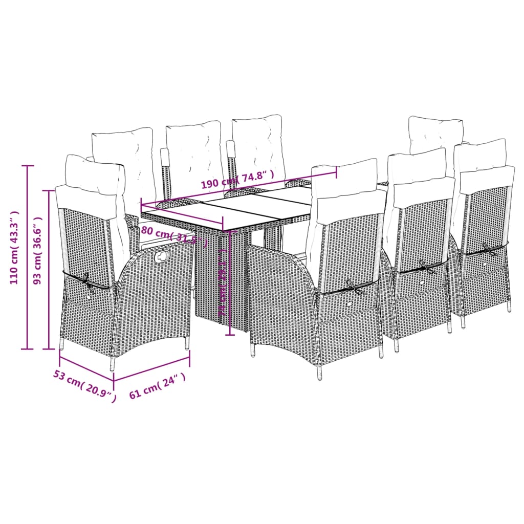 9-delige Tuinset met kussens poly rattan grijs is nu te koop bij PeponiXL, paradijselijk wonen!
