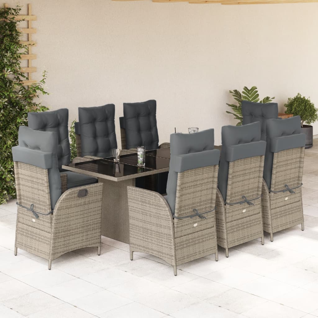 9-delige Tuinset met kussens poly rattan grijs is nu te koop bij PeponiXL, paradijselijk wonen!