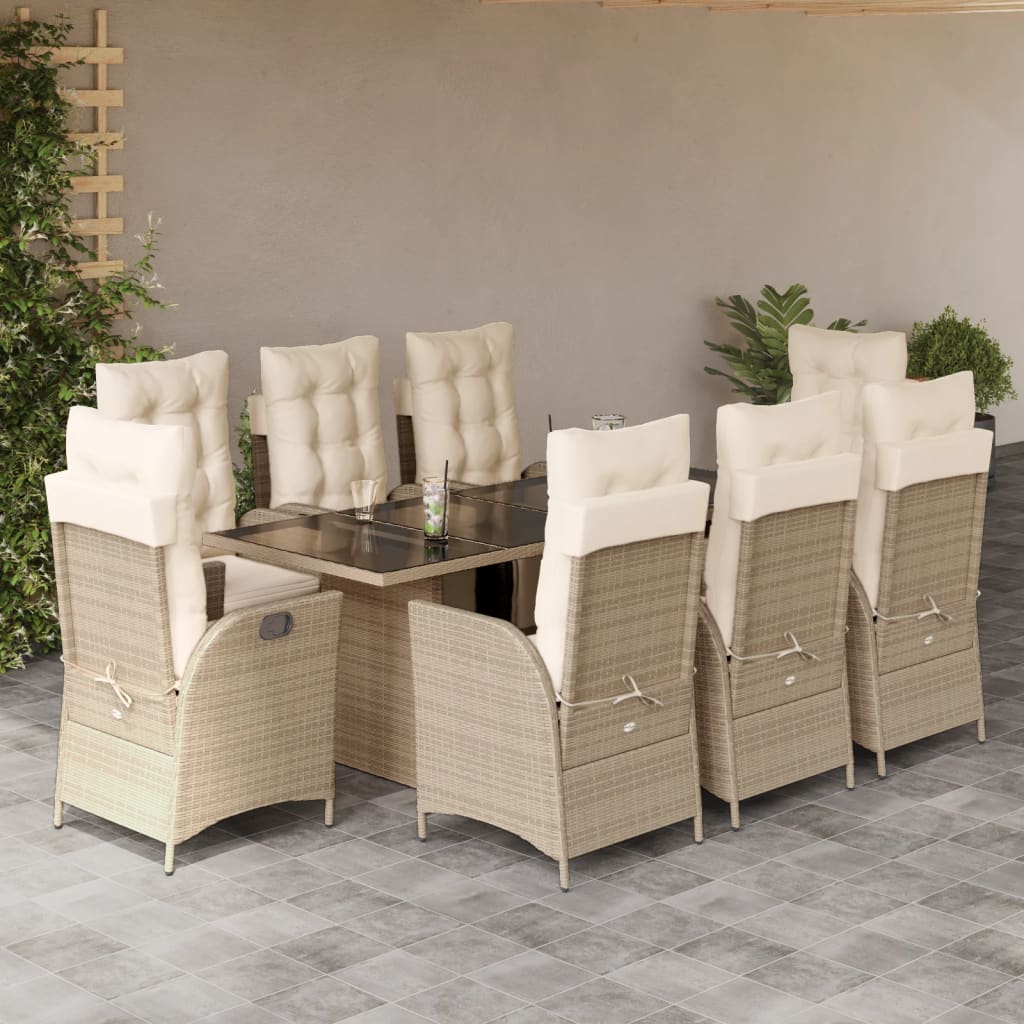 9-delige Tuinset met kussens poly rattan beige is nu te koop bij PeponiXL, paradijselijk wonen!