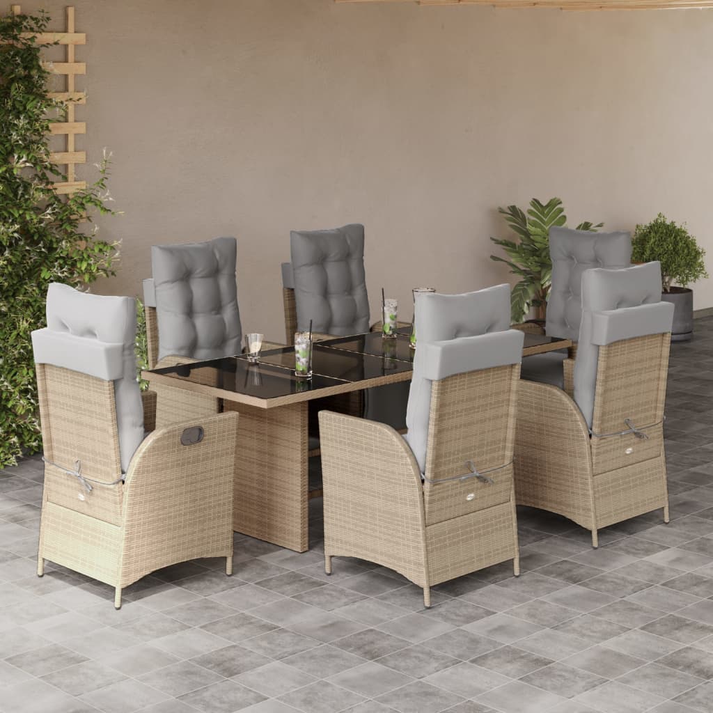 7-delige Tuinset met kussens poly rattan gemengd beige is nu te koop bij PeponiXL, paradijselijk wonen!