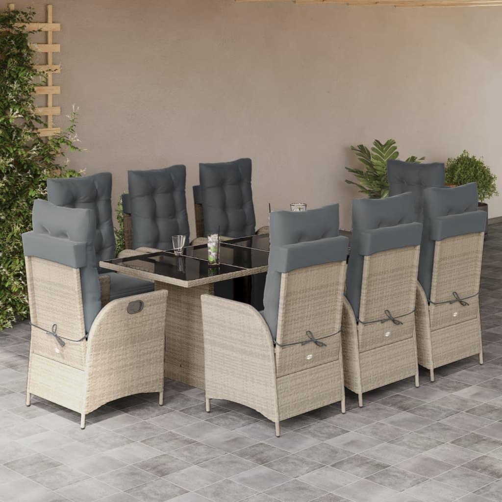 9-delige Tuinset met kussens poly rattan lichtgrijs is nu te koop bij PeponiXL, paradijselijk wonen!