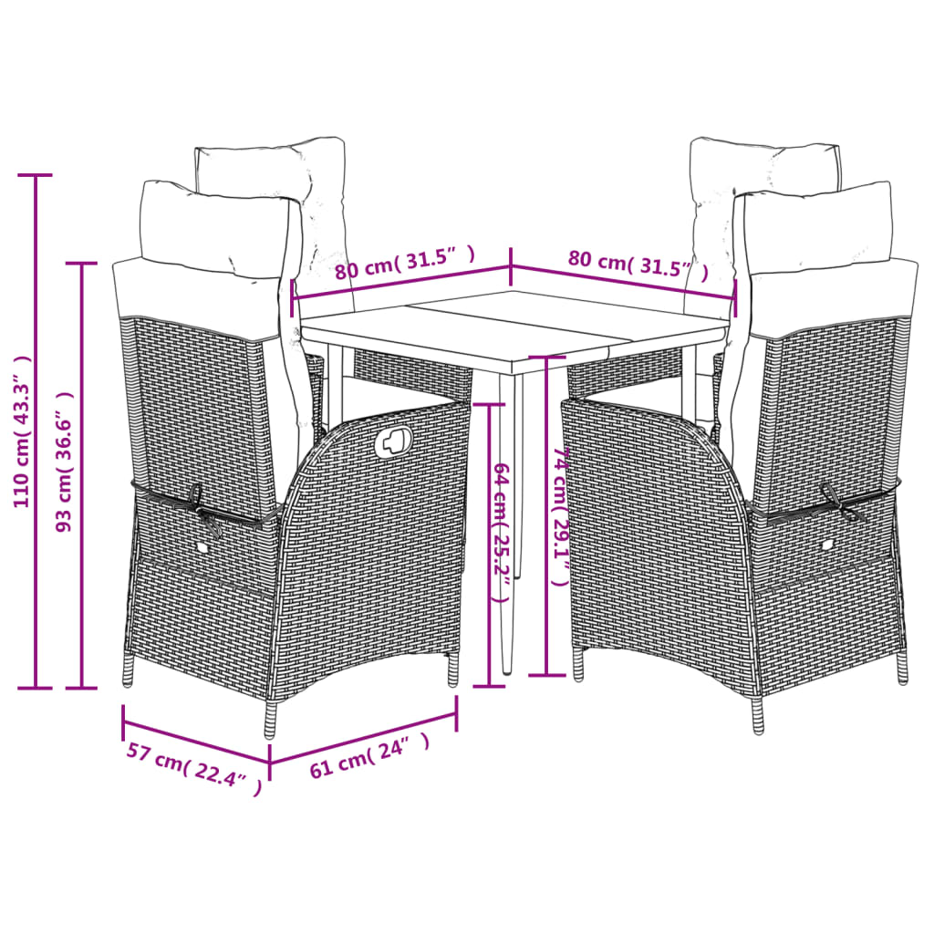 5-delige Tuinset met kussens poly rattan zwart is nu te koop bij PeponiXL, paradijselijk wonen!