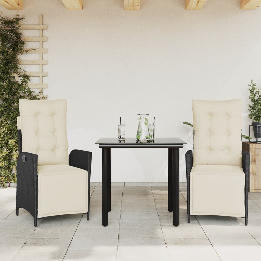 3-delige Tuinset met kussens poly rattan zwart is nu te koop bij PeponiXL, paradijselijk wonen!