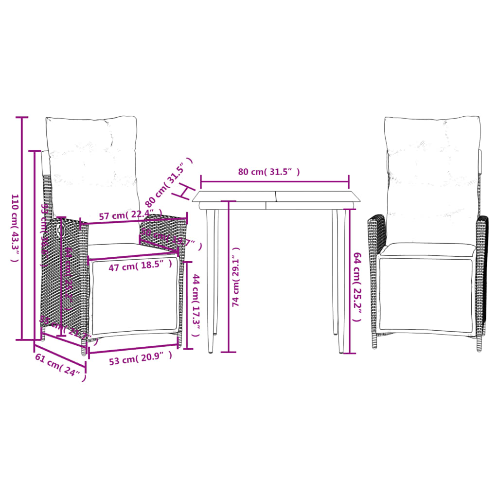3-delige Tuinset met kussens poly rattan zwart is nu te koop bij PeponiXL, paradijselijk wonen!