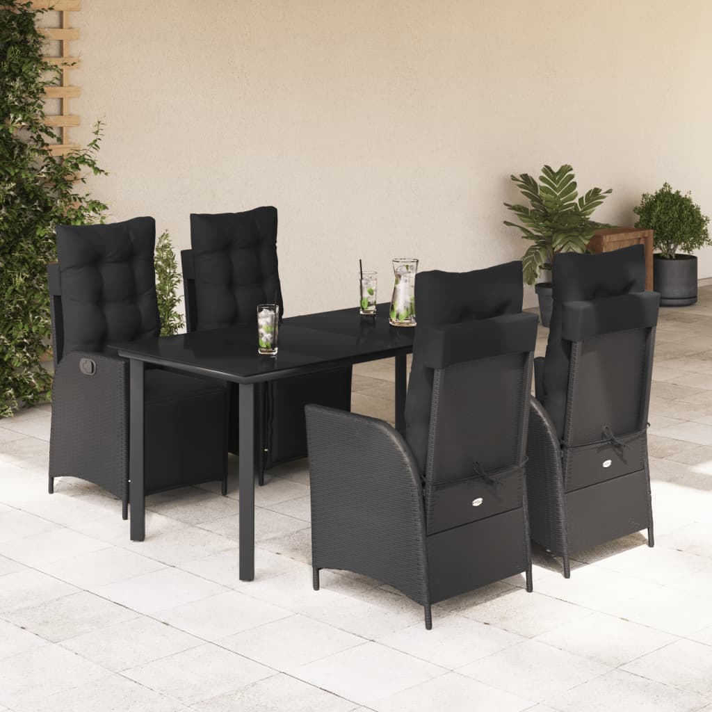 5-delige Tuinset met kussens poly rattan zwart is nu te koop bij PeponiXL, paradijselijk wonen!