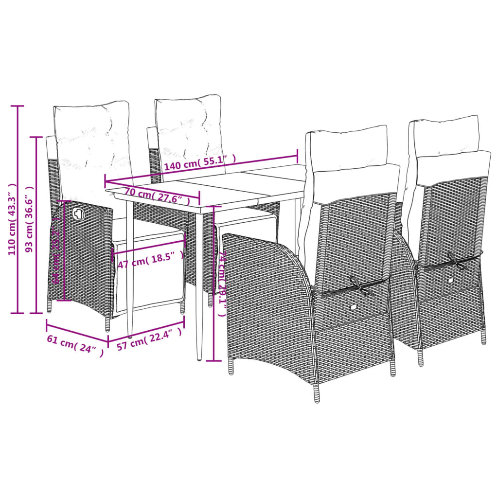 5-delige Tuinset met kussens poly rattan grijs is nu te koop bij PeponiXL, paradijselijk wonen!