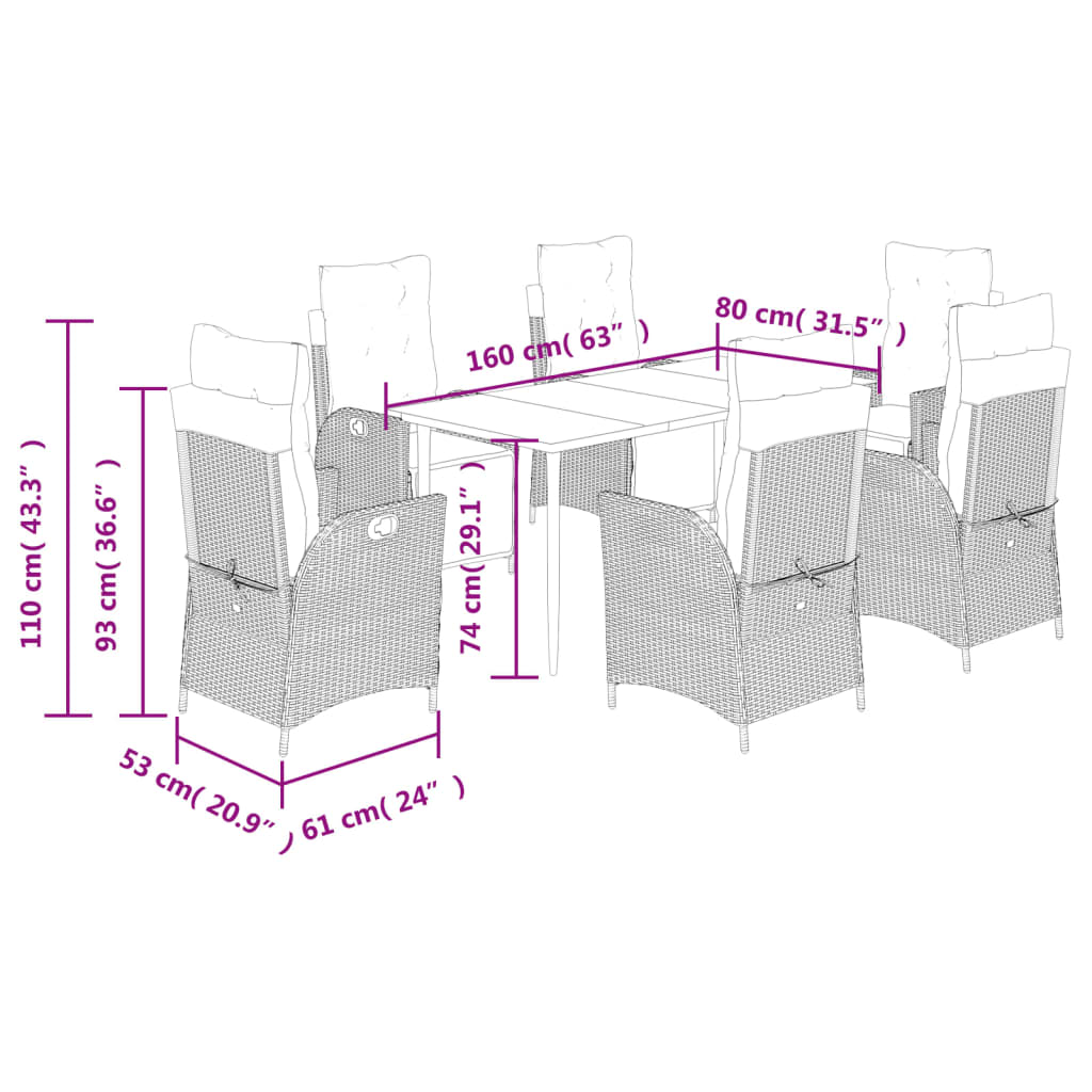 7-delige Tuinset met kussens poly rattan grijs is nu te koop bij PeponiXL, paradijselijk wonen!