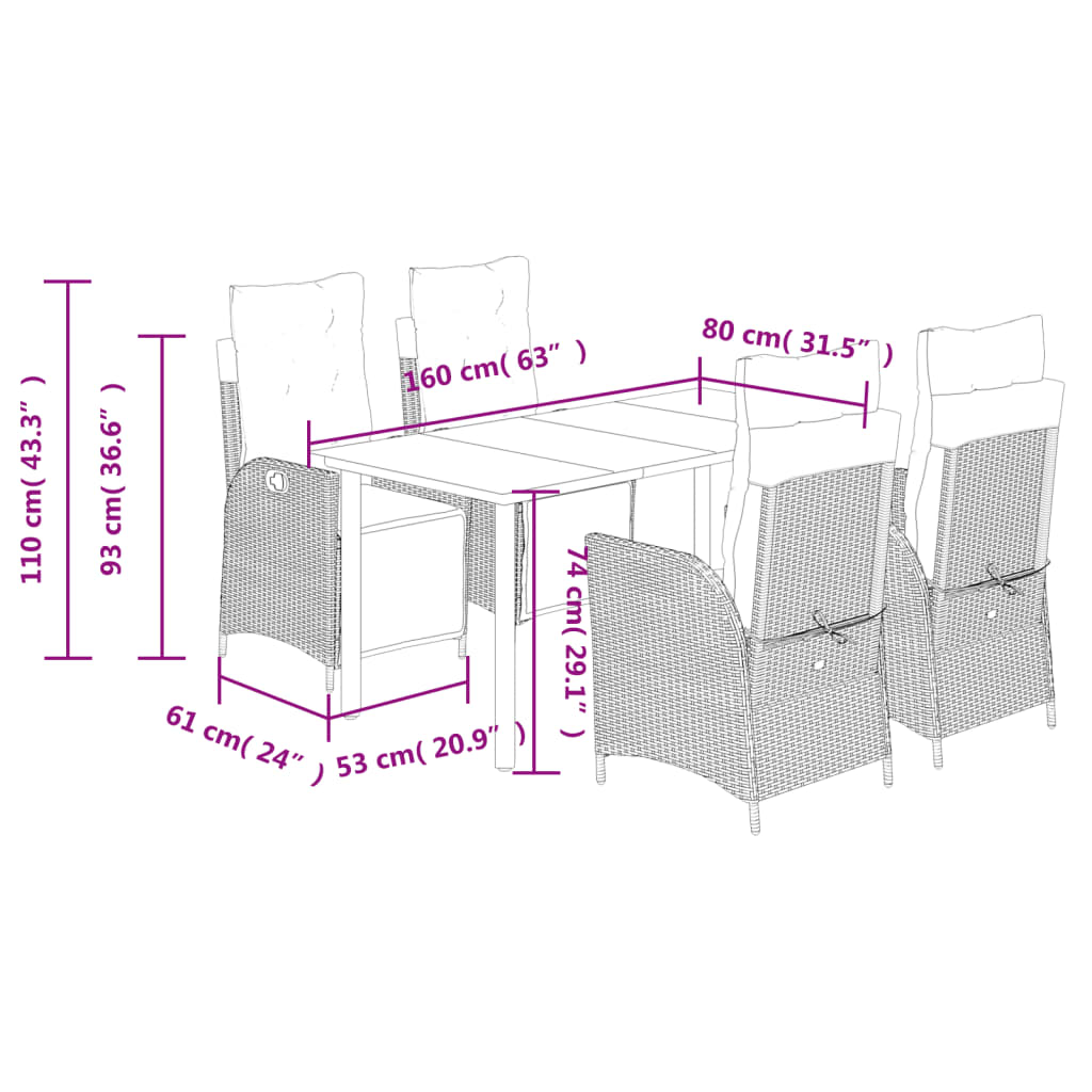 5-delige Tuinset met kussens poly rattan grijs is nu te koop bij PeponiXL, paradijselijk wonen!