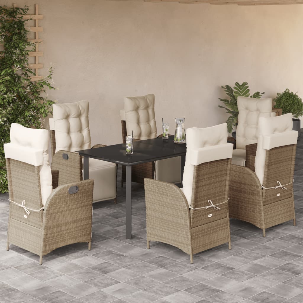 7-delige Tuinset met kussens poly rattan beige is nu te koop bij PeponiXL, paradijselijk wonen!