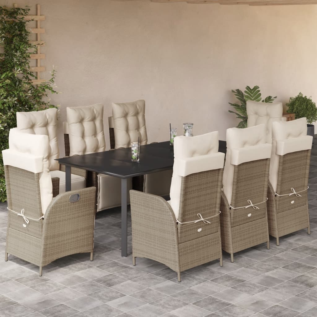 9-delige Tuinset met kussens poly rattan beige is nu te koop bij PeponiXL, paradijselijk wonen!