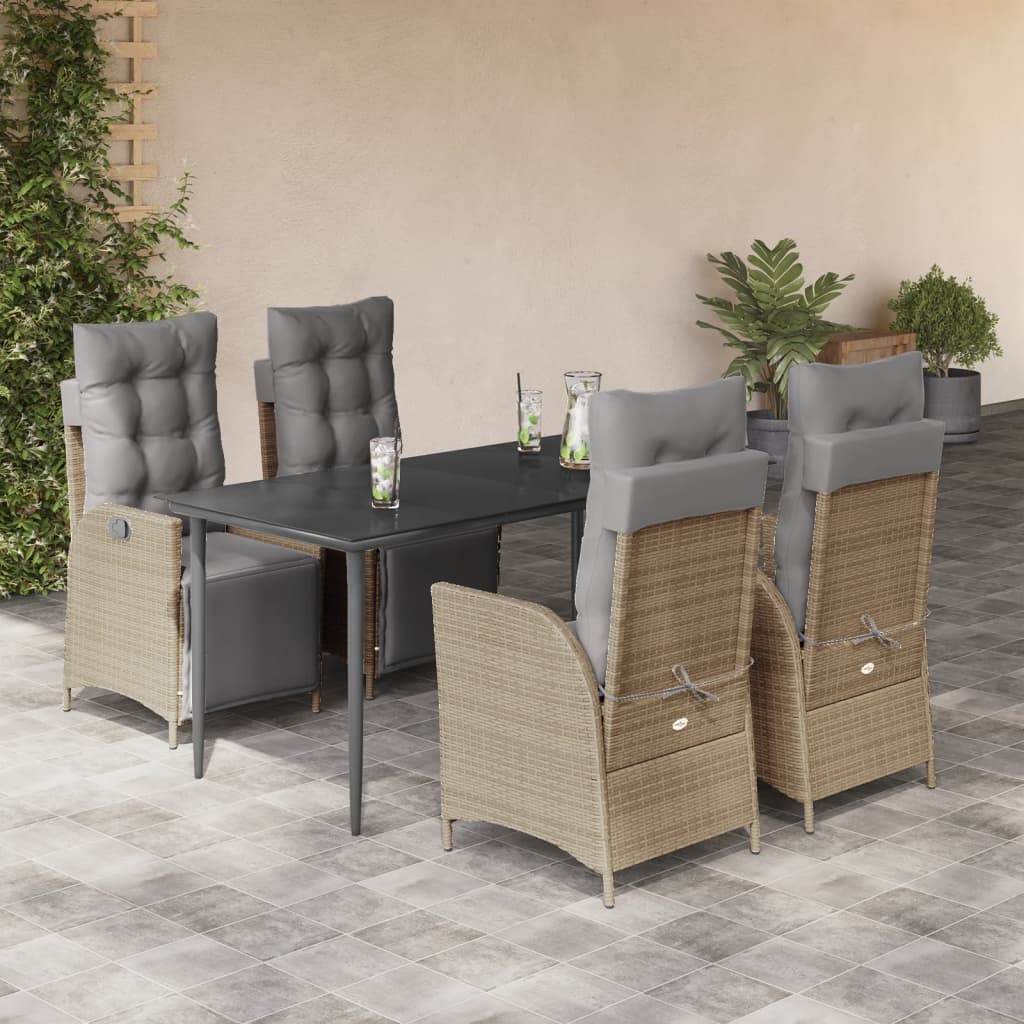 5-delige Tuinset met kussens poly rattan gemengd beige is nu te koop bij PeponiXL, paradijselijk wonen!