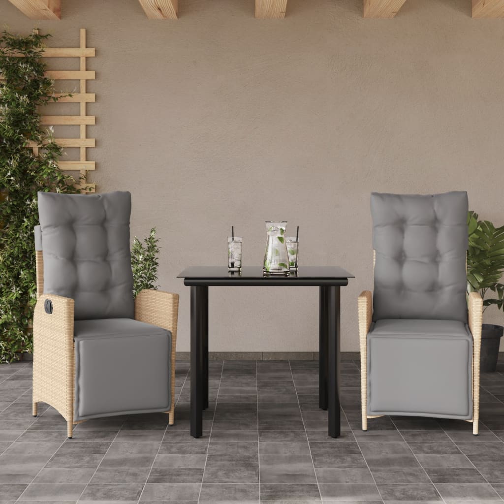 3-delige Tuinset met kussens poly rattan gemengd beige is nu te koop bij PeponiXL, paradijselijk wonen!