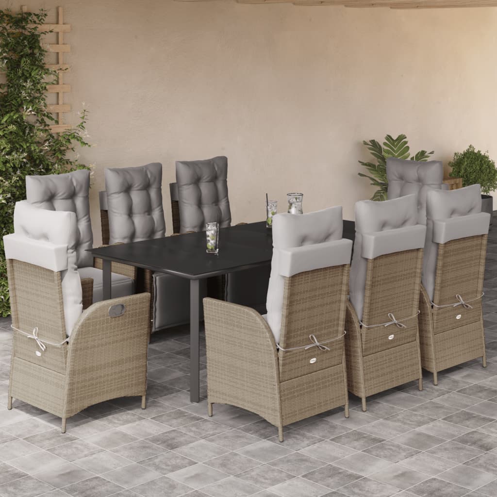 9-delige Tuinset met kussens poly rattan gemengd beige is nu te koop bij PeponiXL, paradijselijk wonen!