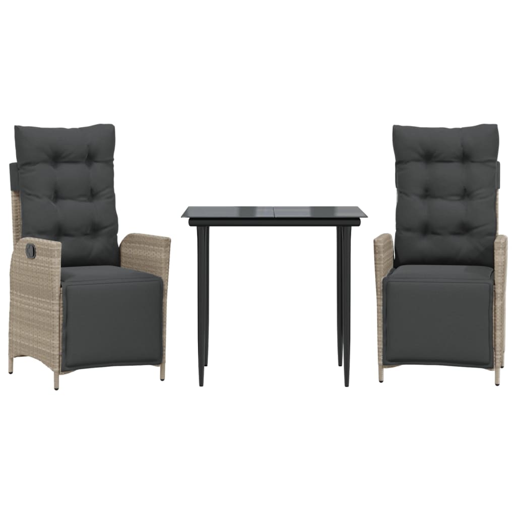 3-delige Tuinset met kussens poly rattan lichtgrijs is nu te koop bij PeponiXL, paradijselijk wonen!