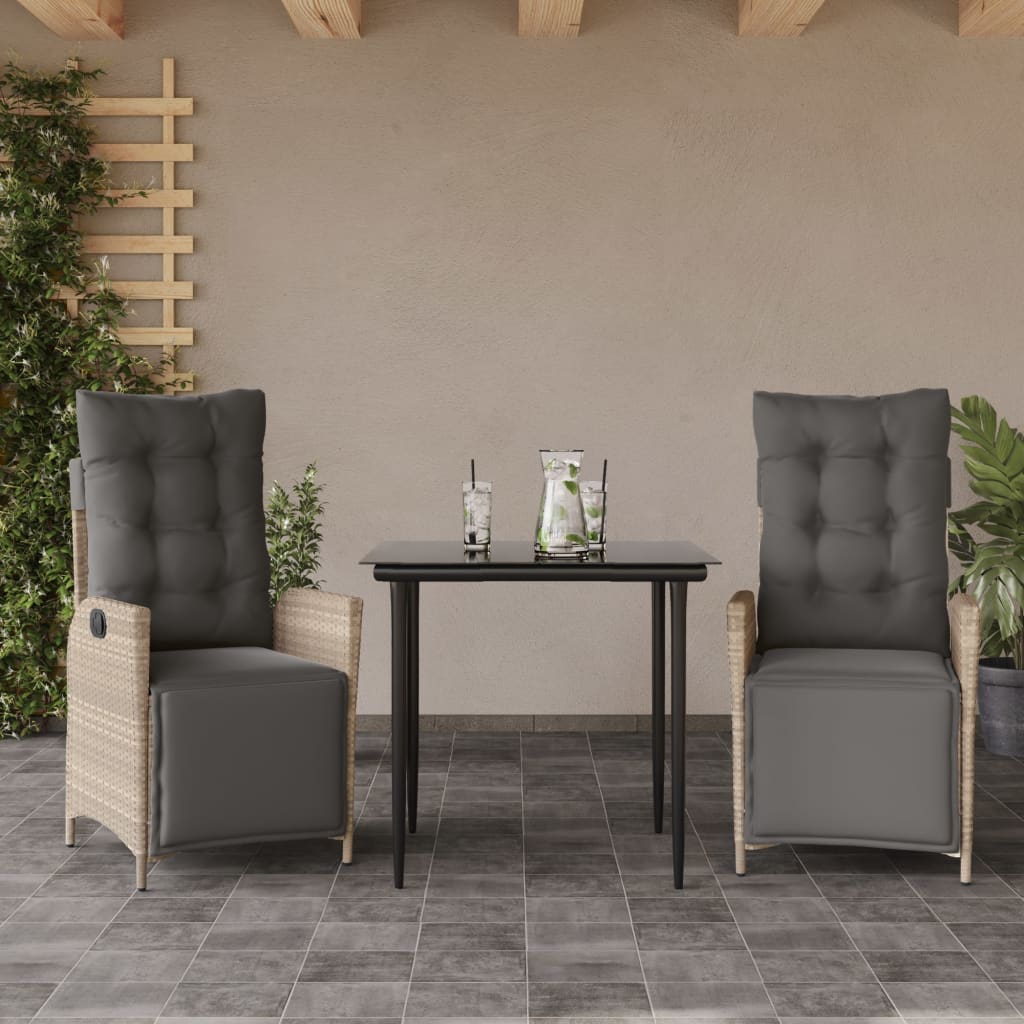 3-delige Tuinset met kussens poly rattan lichtgrijs is nu te koop bij PeponiXL, paradijselijk wonen!