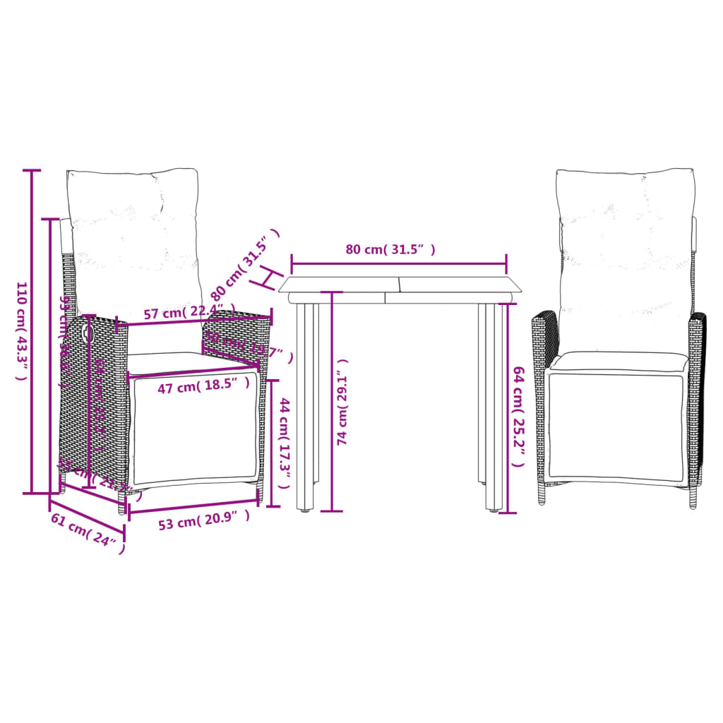 3-delige Tuinset met kussens poly rattan lichtgrijs is nu te koop bij PeponiXL, paradijselijk wonen!