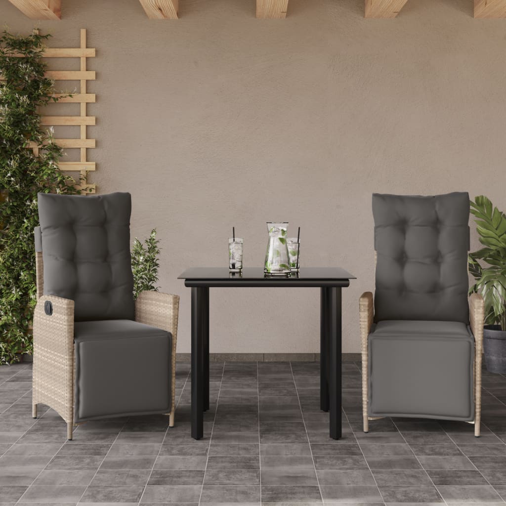 3-delige Tuinset met kussens poly rattan lichtgrijs is nu te koop bij PeponiXL, paradijselijk wonen!