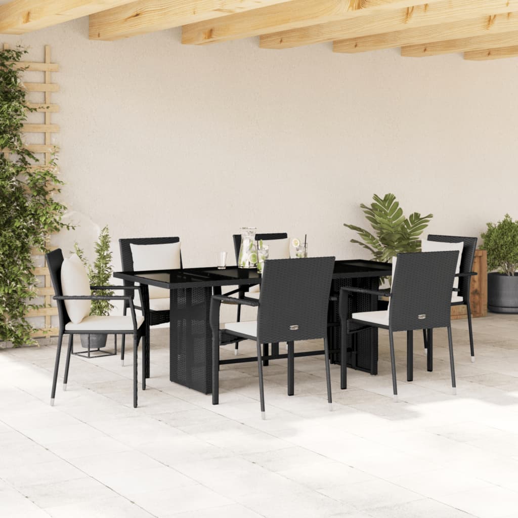 7-delige Tuinset met kussens poly rattan zwart is nu te koop bij PeponiXL, paradijselijk wonen!