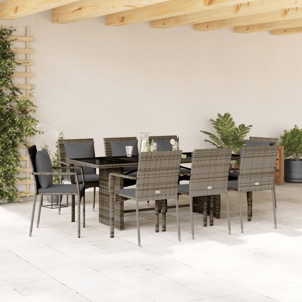 9-delige Tuinset met kussens poly rattan grijs is nu te koop bij PeponiXL, paradijselijk wonen!
