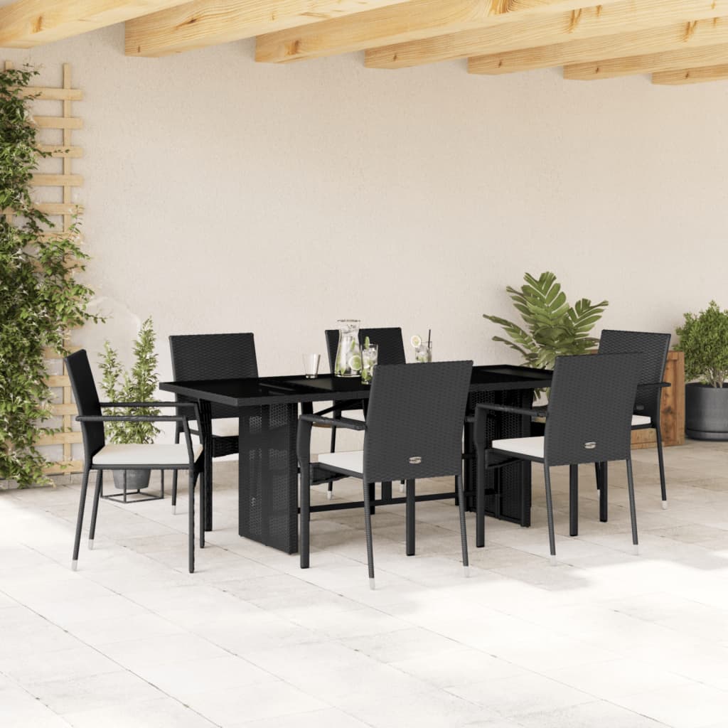 7-delige Tuinset met kussens poly rattan zwart is nu te koop bij PeponiXL, paradijselijk wonen!
