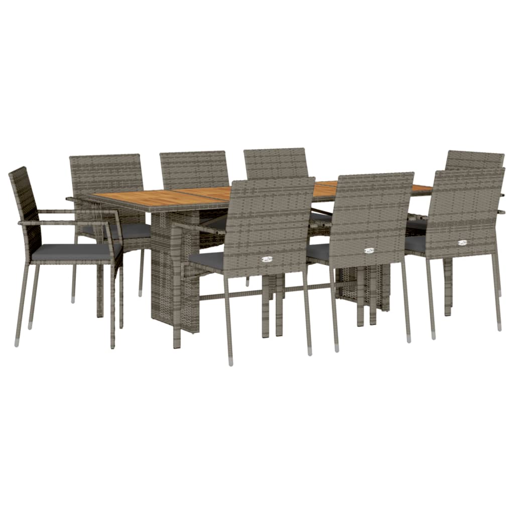 9-delige Tuinset met kussens poly rattan grijs