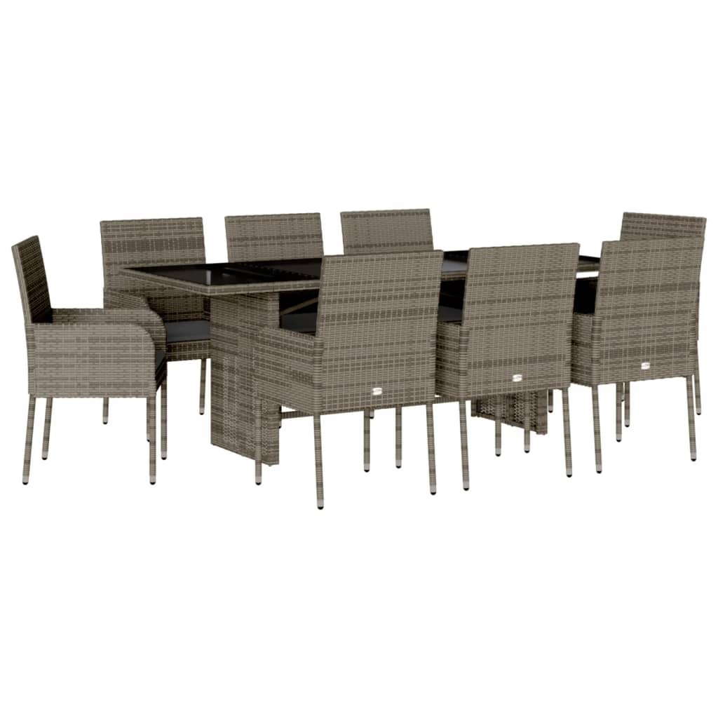 9-delige Tuinset met kussens poly rattan grijs is nu te koop bij PeponiXL, paradijselijk wonen!