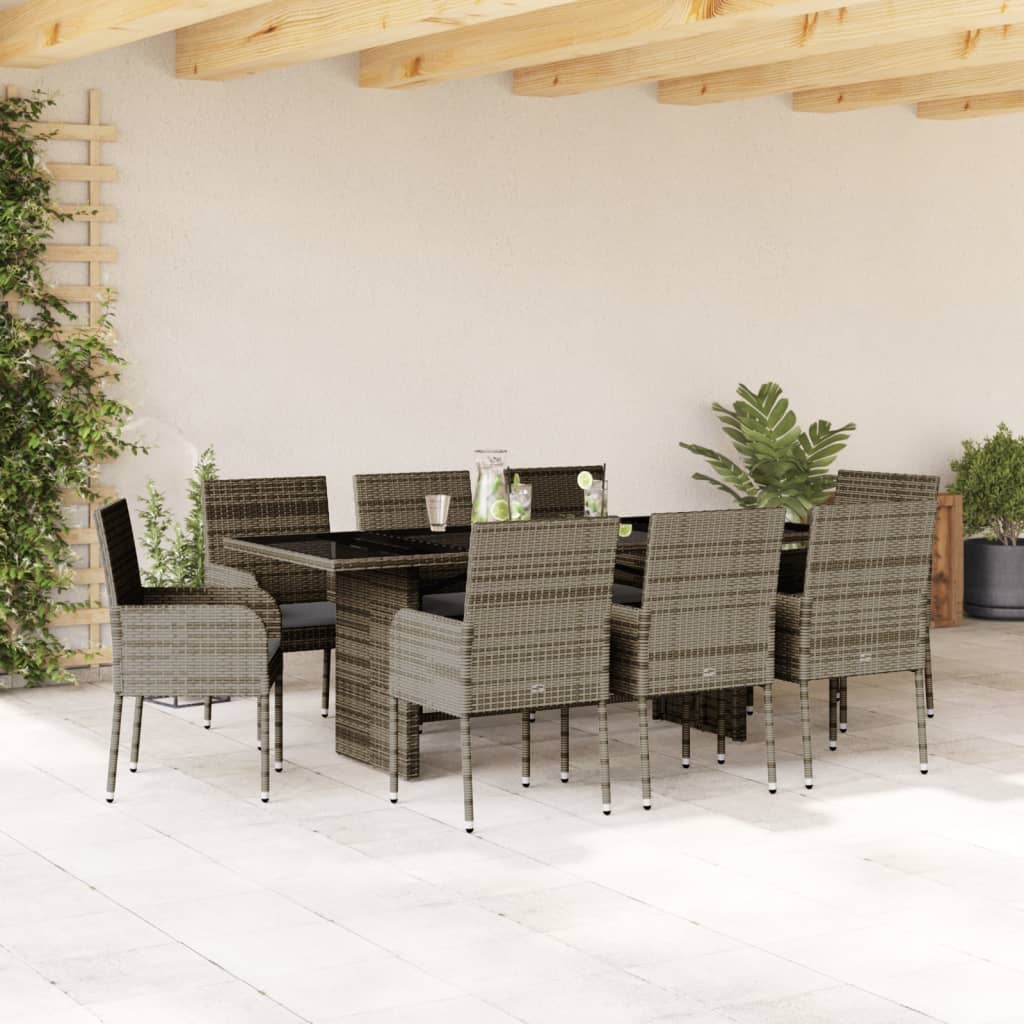 9-delige Tuinset met kussens poly rattan grijs is nu te koop bij PeponiXL, paradijselijk wonen!