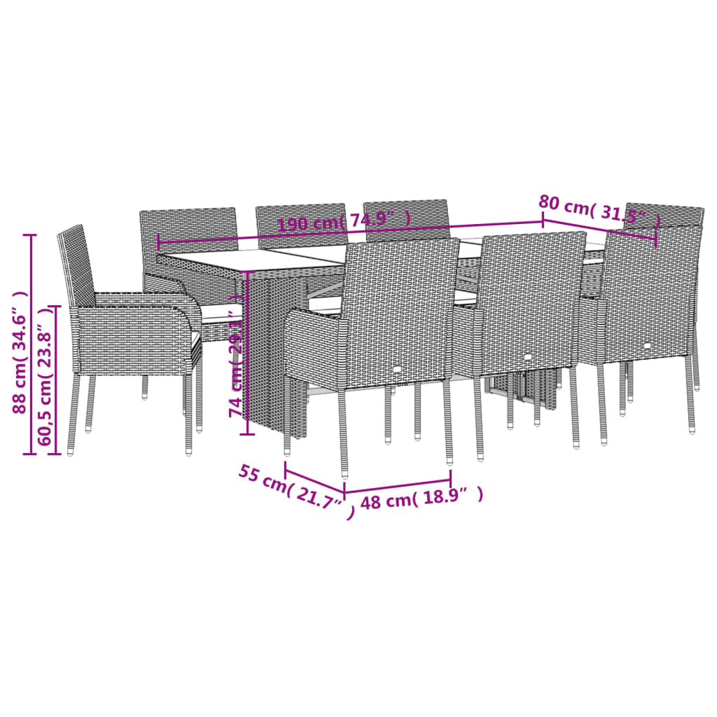 9-delige Tuinset poly rattan zwart is nu te koop bij PeponiXL, paradijselijk wonen!