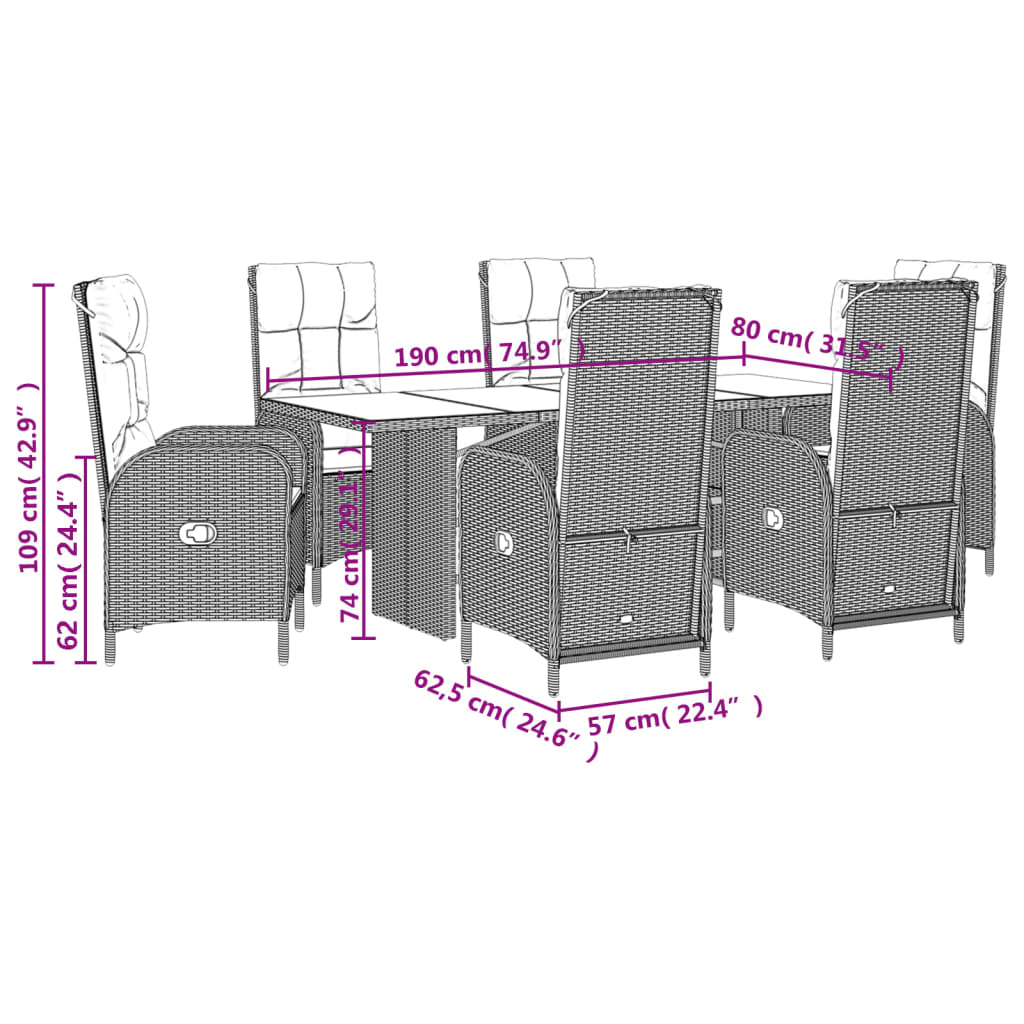 7-delige Tuinset met kussens poly rattan zwart is nu te koop bij PeponiXL, paradijselijk wonen!